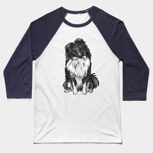 Cute Sheltie | Shetland Sheepdog | Bi-Black | Cute Dog Art Baseball T-Shirt by Shirin Illustration